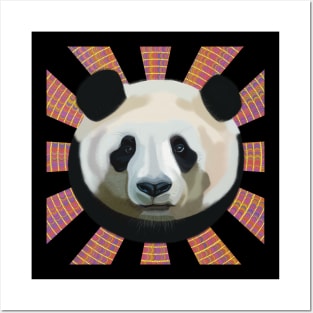 Striking Panda bear on Psychedelic patterned sun rays Posters and Art